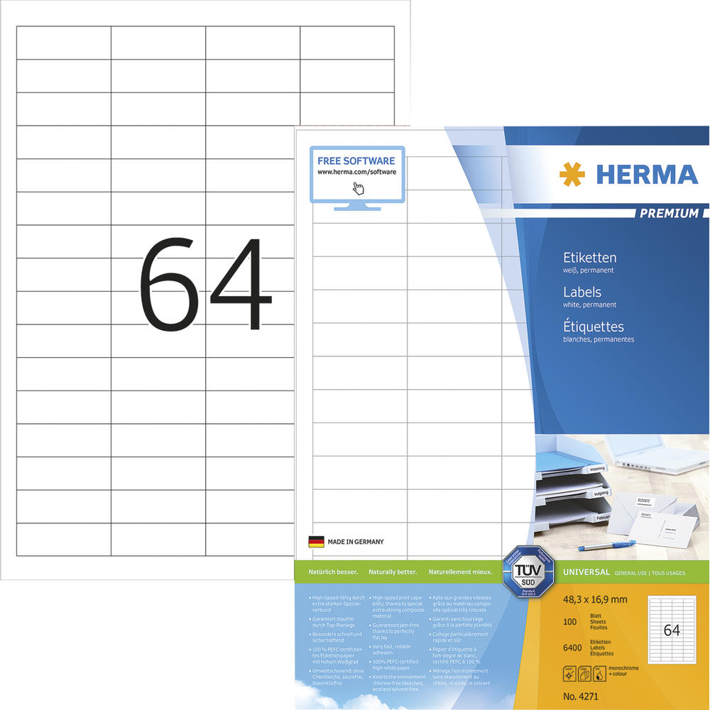 HERMA Etikett PREMIUM 4271 48,3x16,9mm weiß 6.400