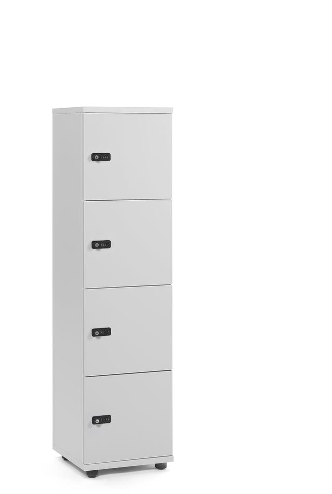 Schließfachschrank OFFICE-LINE mit 4 Fächern | Lichtgrau | ohne Posteinwurf | Lichtgrau | Mechanisches Zahlen-Kombinationsschloss