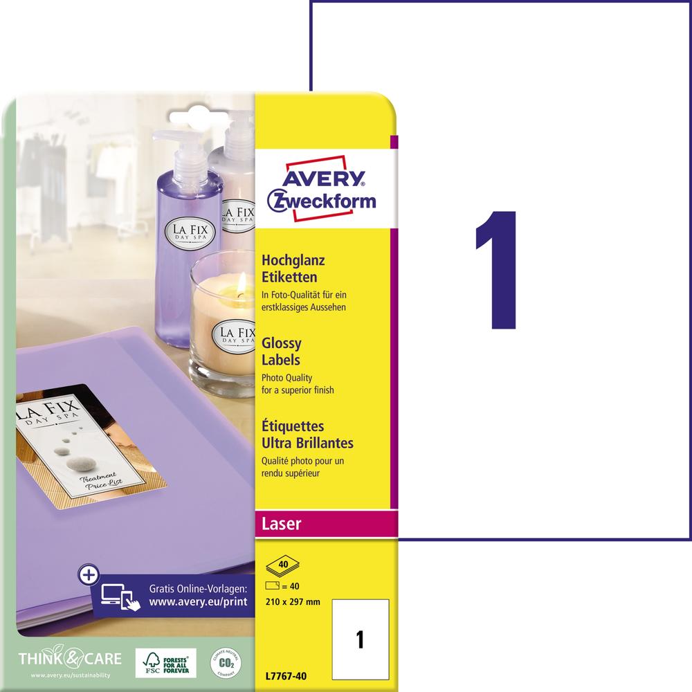 Avery Zweckform Etikett A4 Cl Hochglanz 40