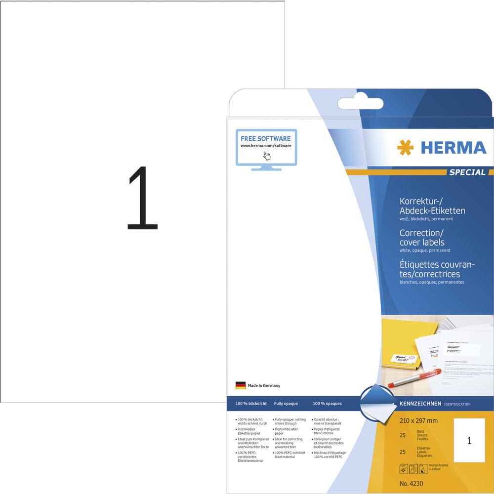 HERMA Etikett 4230 deckend 210x297mm weiß 25