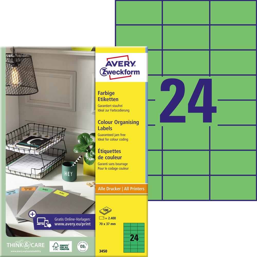 Avery Zweckform Universaletikett 3450 70x37mm grün