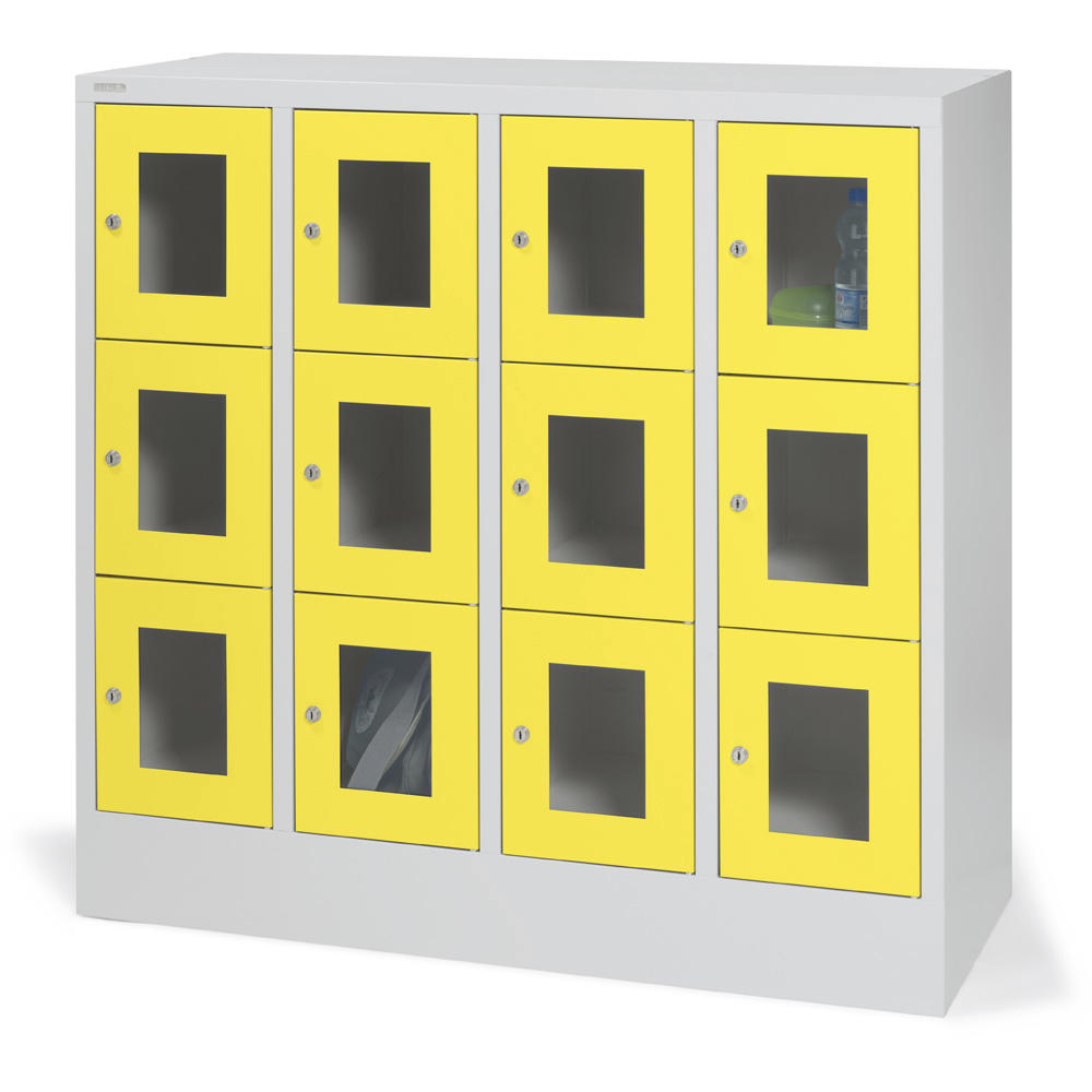 Schließfachschrank CLASSIC mit Sichtfenstertüren | Zinkgelb RAL 1018 | 300 | 4 | 12