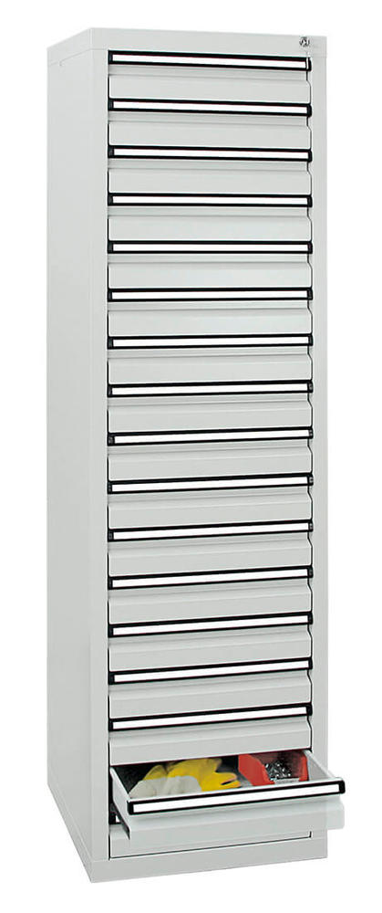 Schubladenschrank SYSTEM DTS 410, 17 Schubladen | Lichtgrau RAL 7035 | 1800 | 500 | 17 Schübe