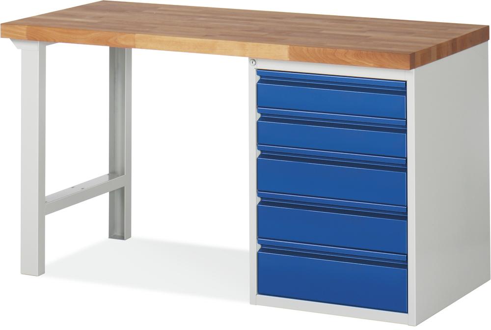 System Werkbank - 5 Schubladen 2x120, 2x150, 1x180 | Enzianblau RAL 5010 | 1500