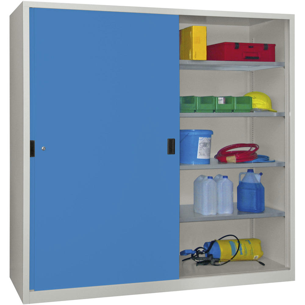 Schiebetüren-Stahlschrank SYSTEM FLEX | Lichtblau RAL 5012 | 2000 | 500 | mit Stahltüren