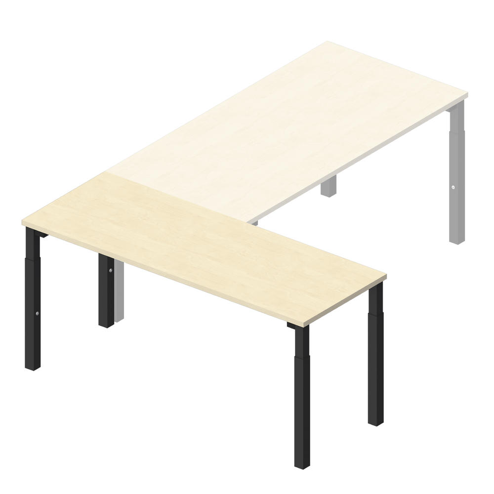 Anbautisch 1600 4-Fuß PROFI MODUL | Ahorndekor | Tiefschwarz RAL 9005