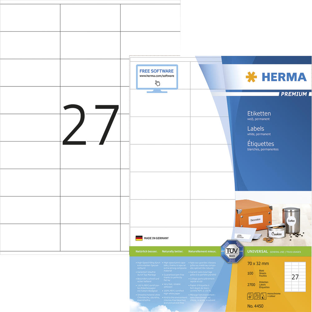 HERMA Etikett PREMIUM 4450 70x32mm weiß 2.700