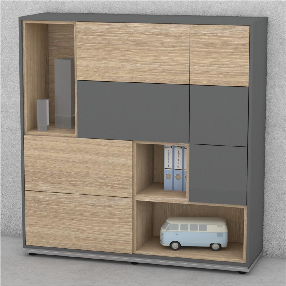 Schrank 4OH 1500 KOMBI MODUL | Anthrazit/Eiche hell | mit Türen