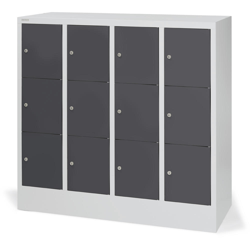 Schließfachschrank CLASSIC mit glatten Türen | Anthrazitgrau RAL 7016 | 400 | 4 | 12