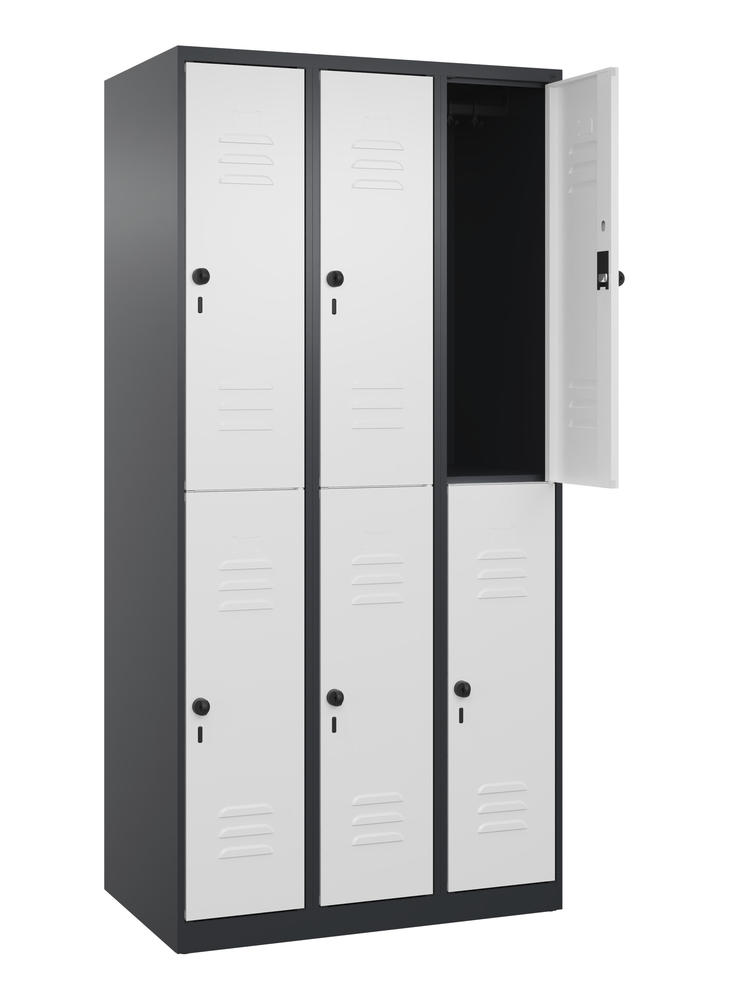 Doppelstöckiger Spind CLASSIC PLUS, bodenstehend | Verkehrsweiß RAL 9016 | Bodenstehend | Schwarzgrau RAL 7021 | 300 | 3