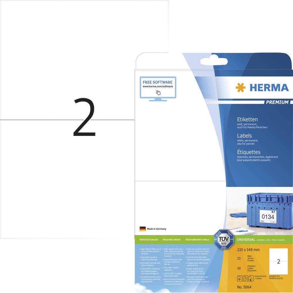 HERMA Etikett PREMIUM 5064 210x148mm weiß 50