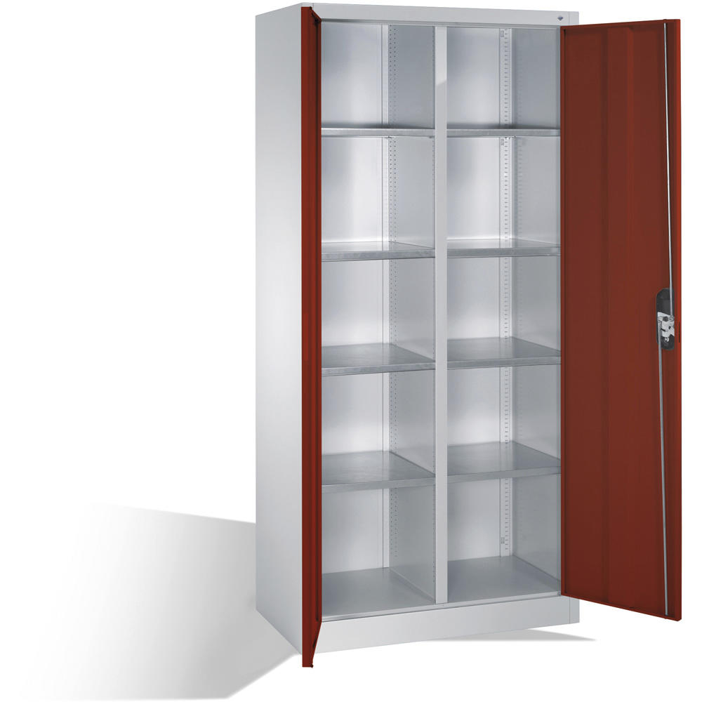 Flügeltüren-Stahlschrank SYSTEM ERGO-LOCK | Rubinrot RAL 3003 | 930 | links und rechts 4 Fachböden