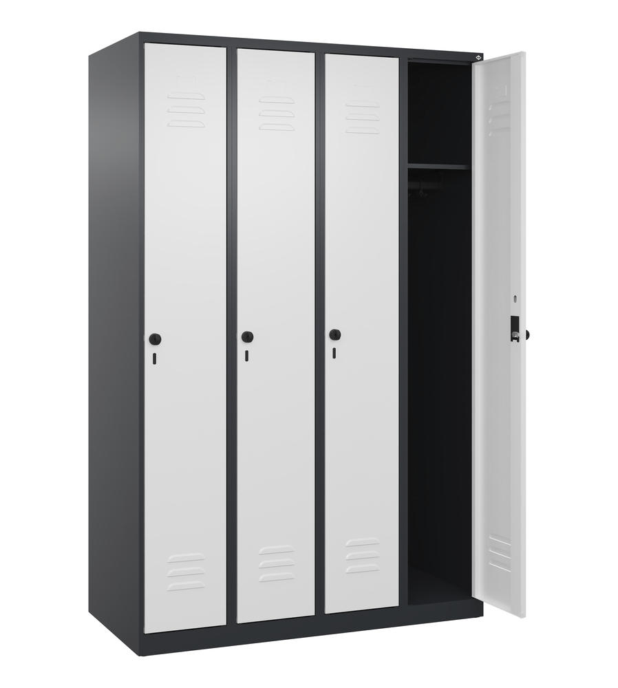 Garderoben-Stahlspind CLASSIC PLUS, bodenstehend | Verkehrsweiß RAL 9016 | Bodenstehend | Schwarzgrau RAL 7021 | 300 | 4