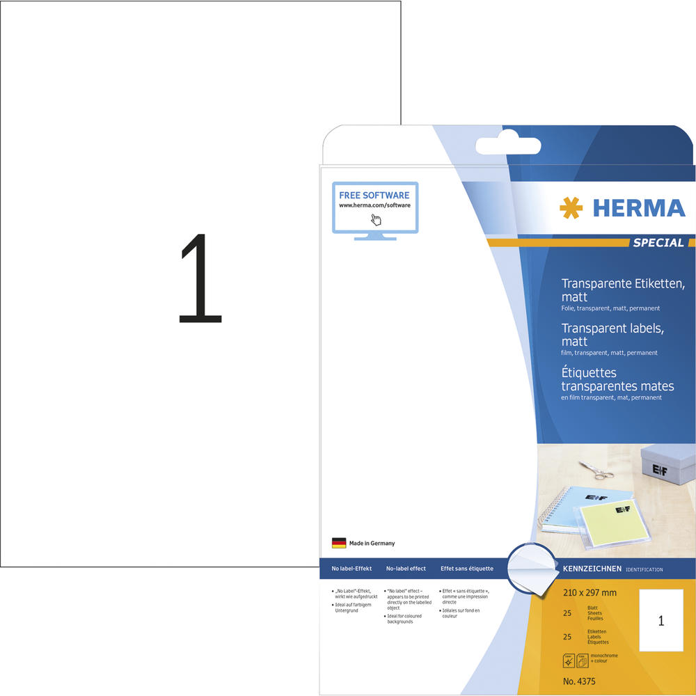 HERMA Folienetikett 4375 210x297mm transparent 25
