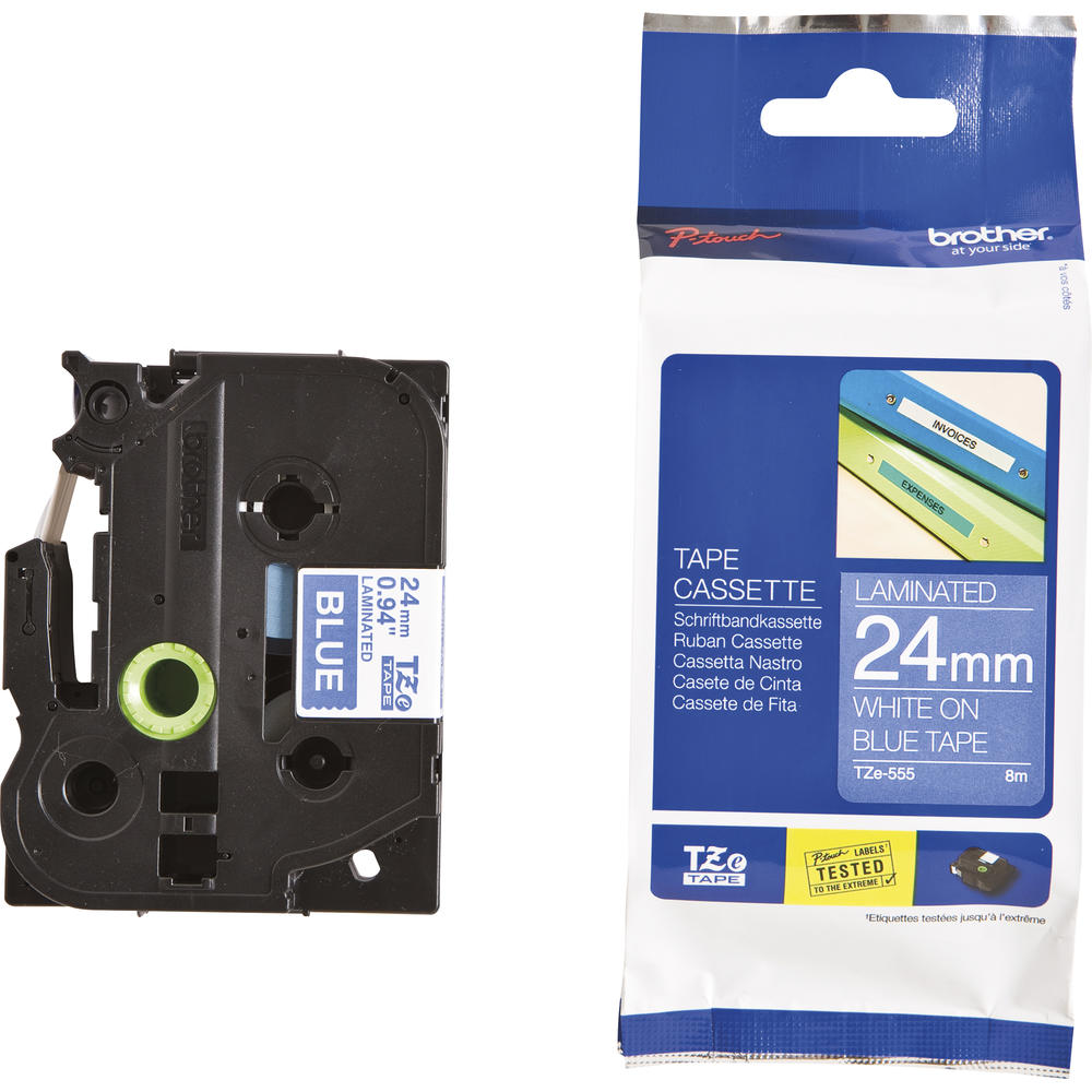 P-touch Schriftbandkassette TZE555 24mm ws auf bl