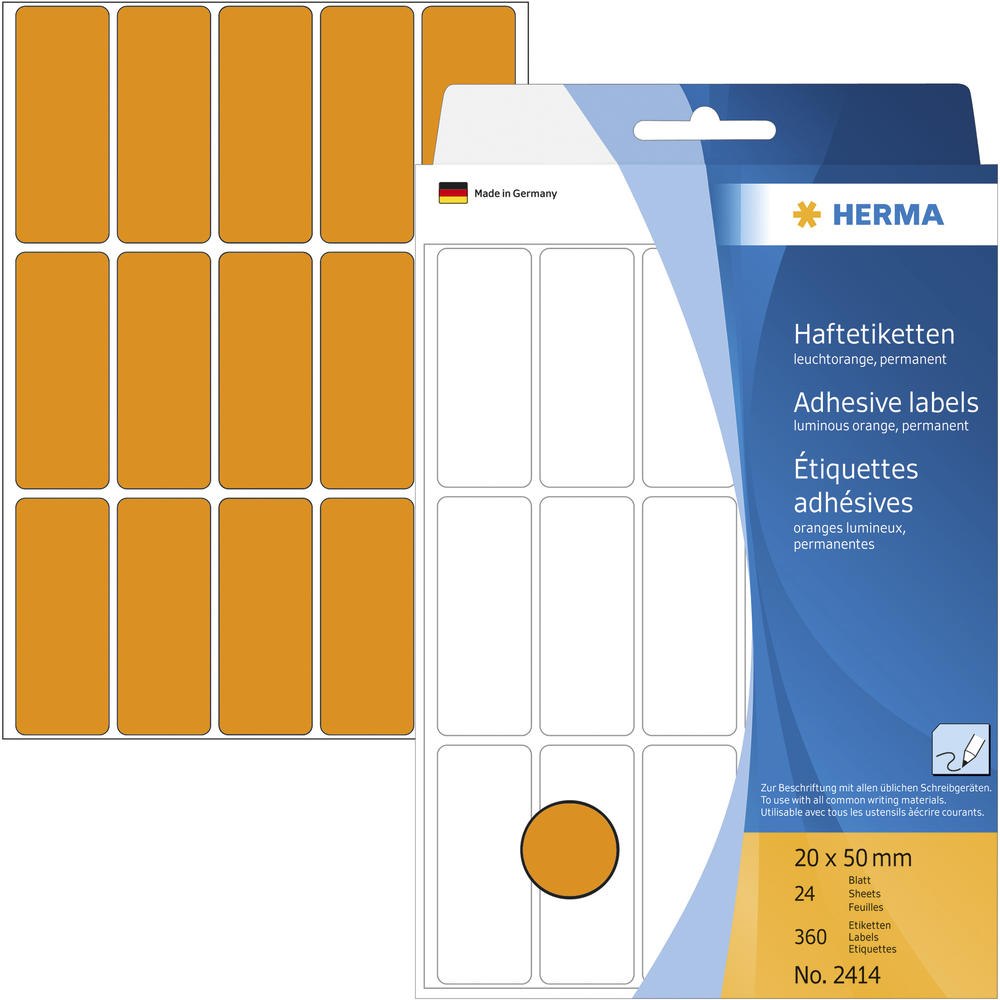 HERMA Vielzwecketikett 2414 20x50mm leucht.or 360