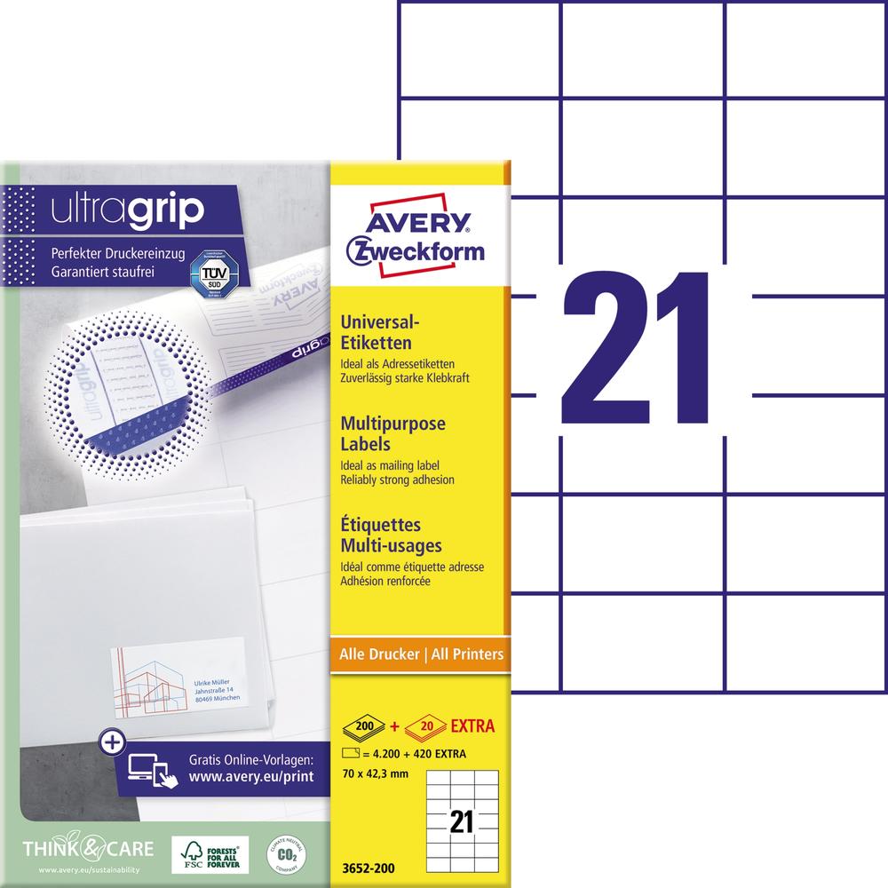 Avery Zweckform Etikett 3652-200 70x42,3mm weiß