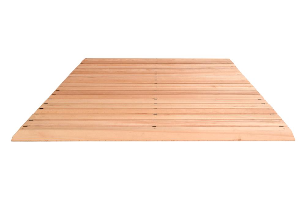 Arbeitsplatzmatte Holzrost mit Auffahrkeilen | Buchedekor | 1500 | mit Auffahrkeilen