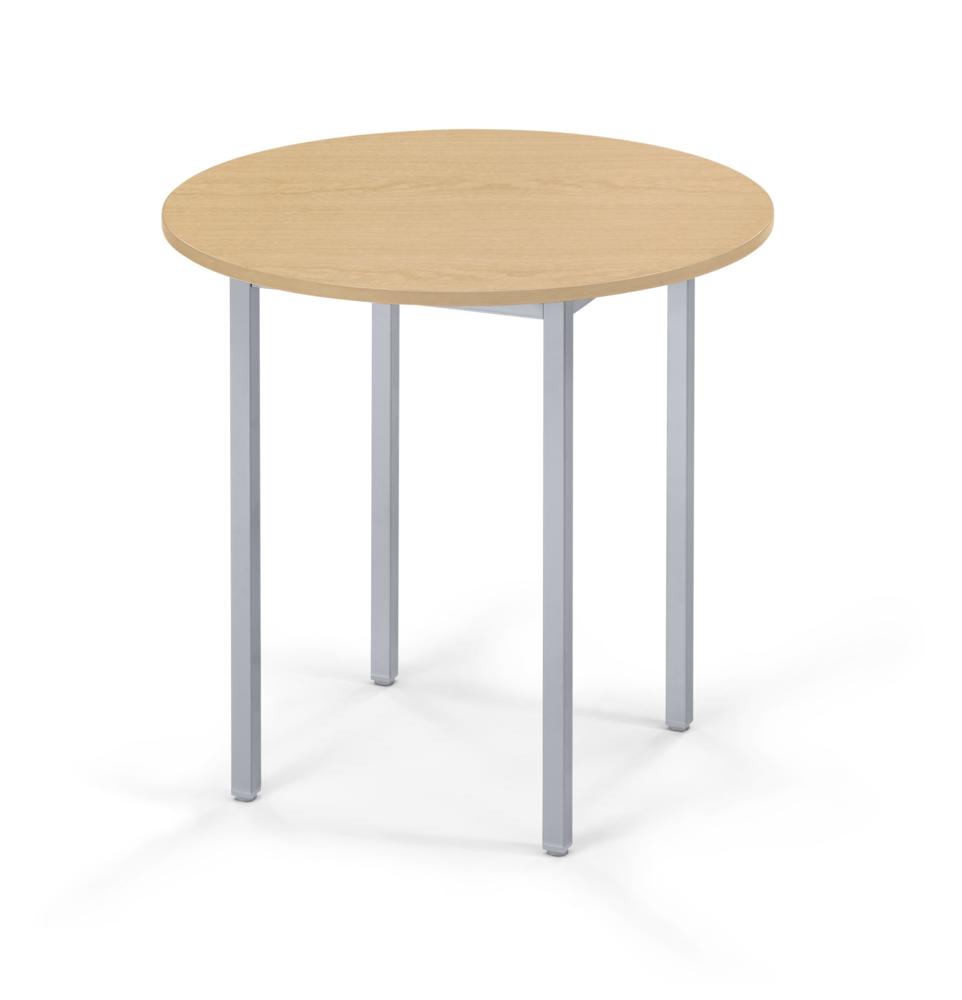 Konferenztisch rund, Gestell 4-Fuß | Buchedekor | Alusilber RAL 9006 | 600