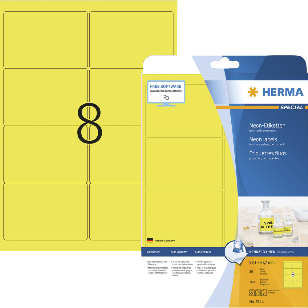 HERMA Etikett 5144 99,1x67,7mm neongelb 160