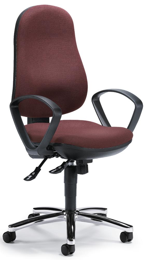 Bürostuhl COMFORT I mit Armlehnen | Bordeaux | Verchromt | feste Armlehnen