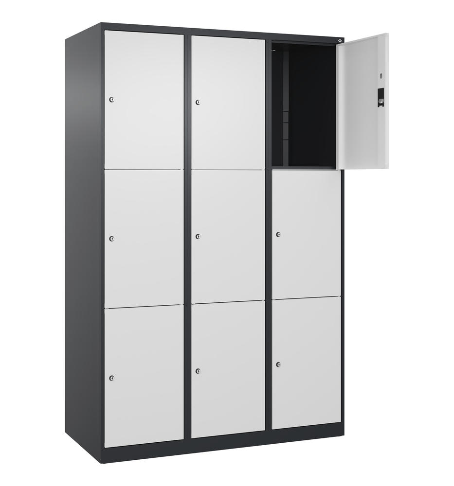 Schließfachschrank CLASSIC PLUS, bodenstehend | Verkehrsweiß RAL 9016 | Bodenstehend | Schwarzgrau RAL 7021 | 400 | 3 | 9