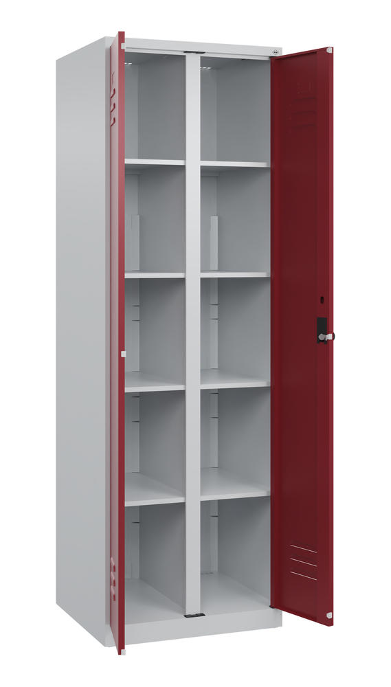 Material- und Lagerschrank, bodenstehend | Rubinrot RAL 3003 | Bodenstehend | Lichtgrau RAL 7035 | 300