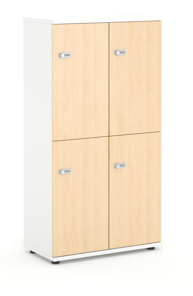 Schließfachschrank OFFICE-LINE, 8 Fächer, 4 Türen | Buchedekor | Melamin | ohne Posteinwurf | Weiß | Zylinderschloss mit Wechselzylinder
