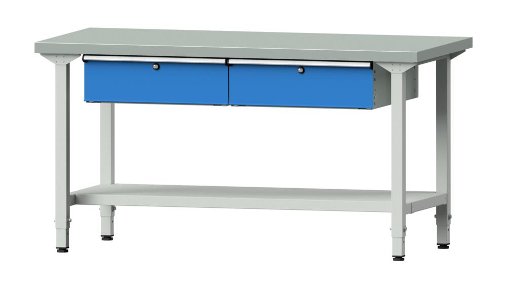 Werkbank SERIE ERGO | Lichtblau RAL 5012 | 1500 | Stahlblechbelag-Platte