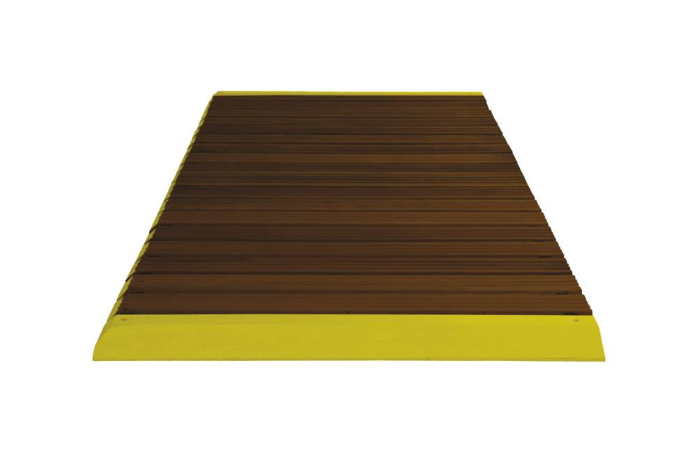 Arbeitsplatzmatte Holzrost mit Auffahrkeilen | Dunkelbraun/gelb | 800 | mit Auffahrkeilen