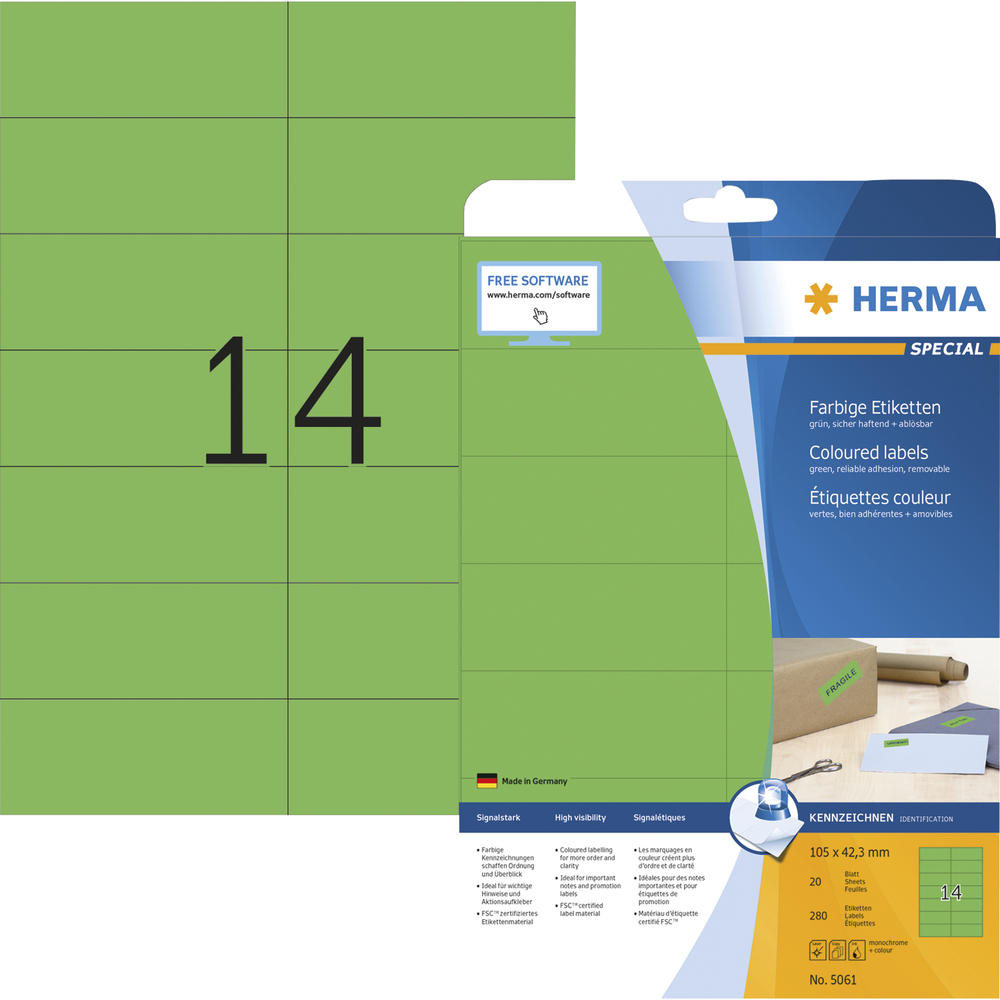 HERMA Etikett SPECIAL 5061 105x42,3mm grün 280