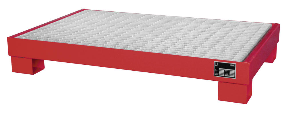 Auffangwanne aus Stahl, mit verzinktem Gitterrost | Feuerrot RAL 3000 | 1300 | 800