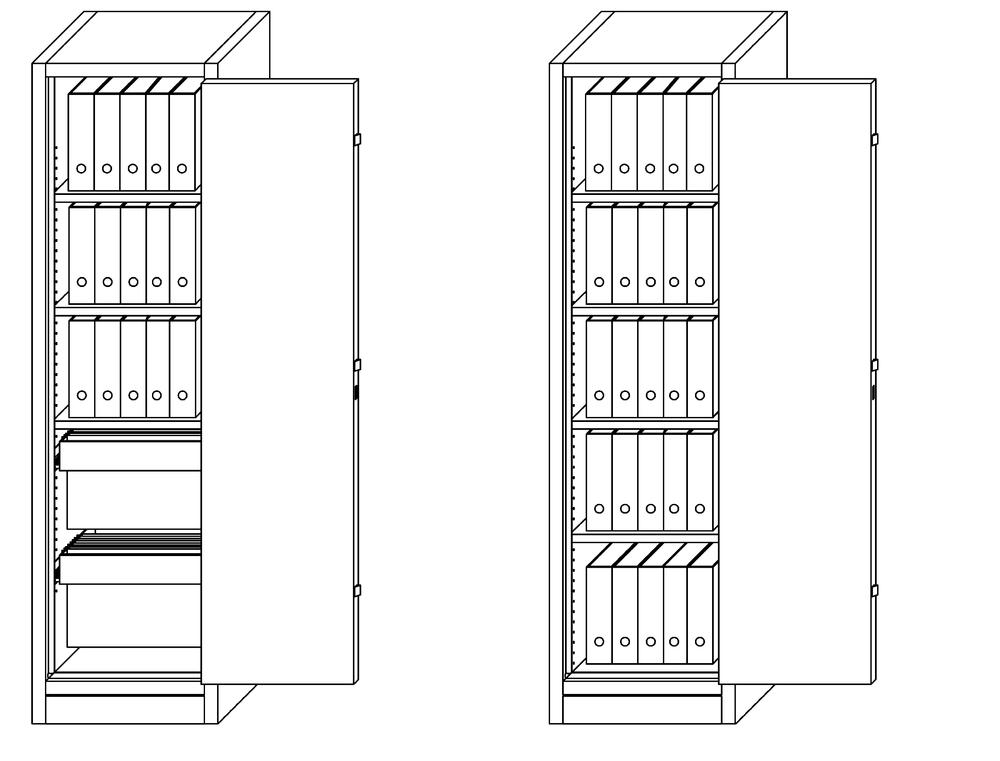 Aktenlagerschrank F90 1-flüglig | 580 | 3x Fachböden, 2x Hängeregister