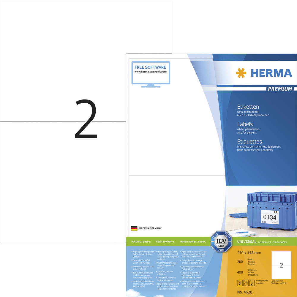 HERMA Etikett PREMIUM 4628 210x148mm weiß 400