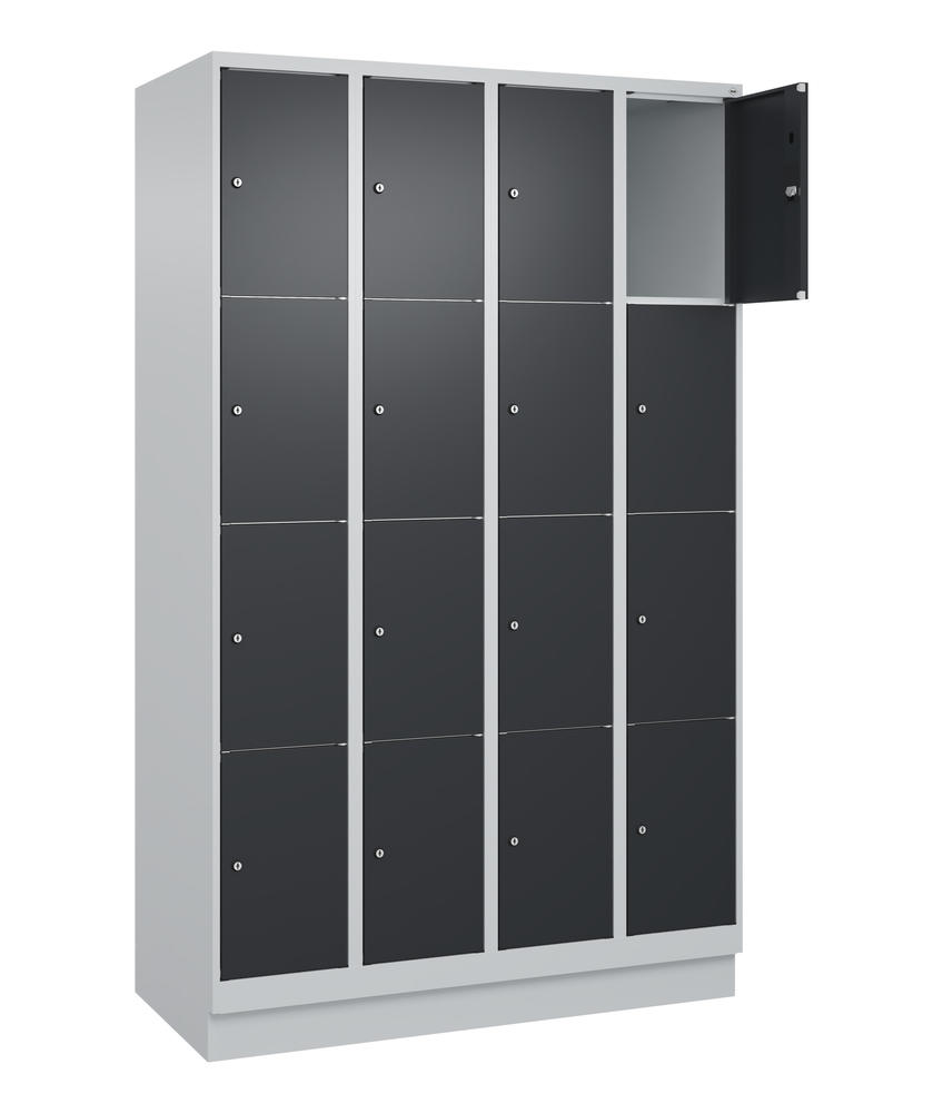 Schließfachschrank CLASSIC PLUS, mit Sockel | Schwarzgrau RAL 7021 | mit Sockel | Lichtgrau RAL 7035 | 300 | 4 | 16
