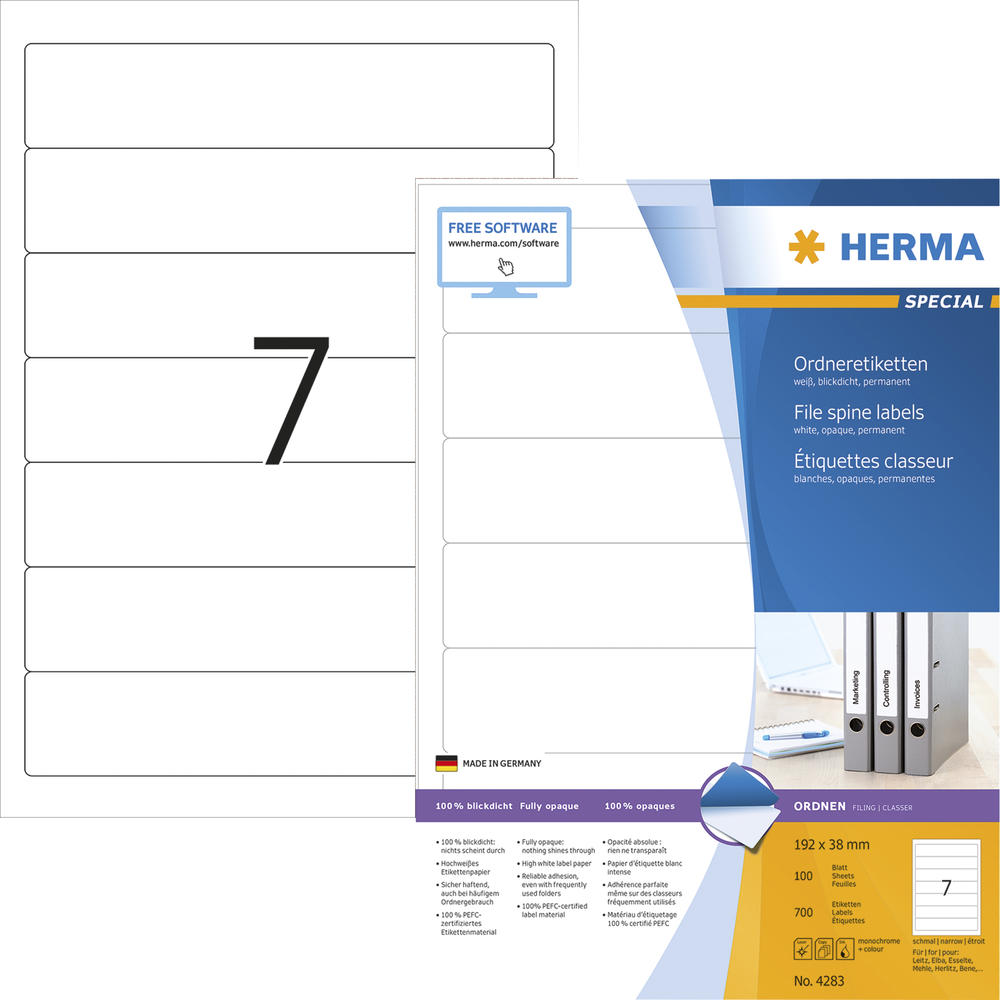 HERMA Ordneretikett 4283 kurz/schmal sk weiß 700