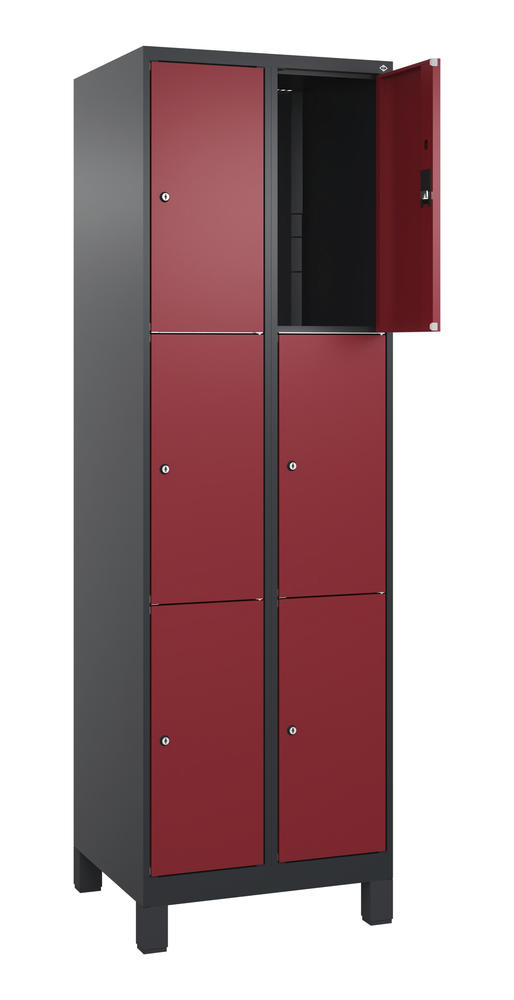 Schließfachschrank CLASSIC PLUS, mit Füßen | Rubinrot RAL 3003 | mit Füßen | Schwarzgrau RAL 7021 | 300 | 2 | 6