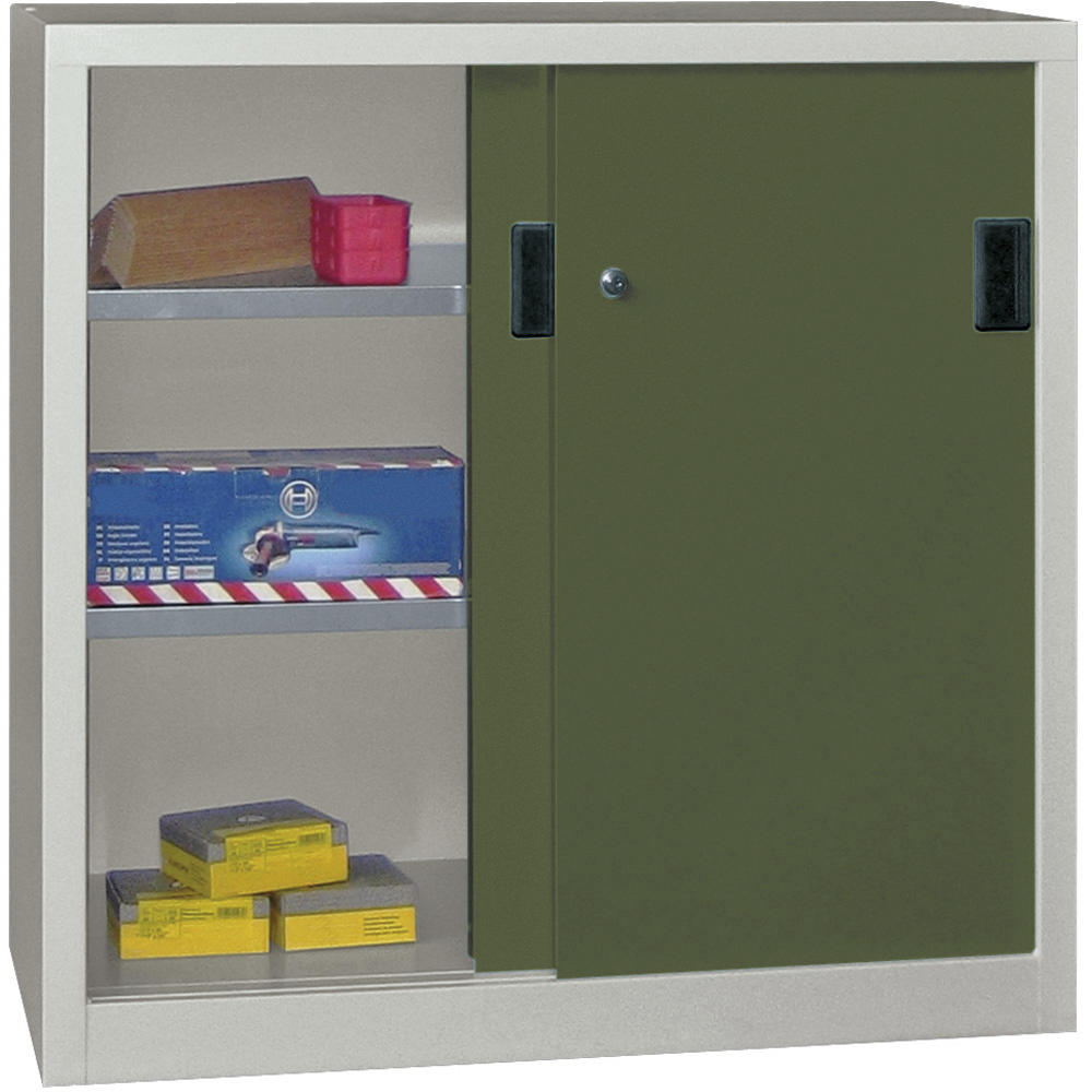 Schiebetüren-Stahlschrank SYSTEM FLEX | Resedagrün RAL 6011 | 1500 | 600 | mit Stahltüren