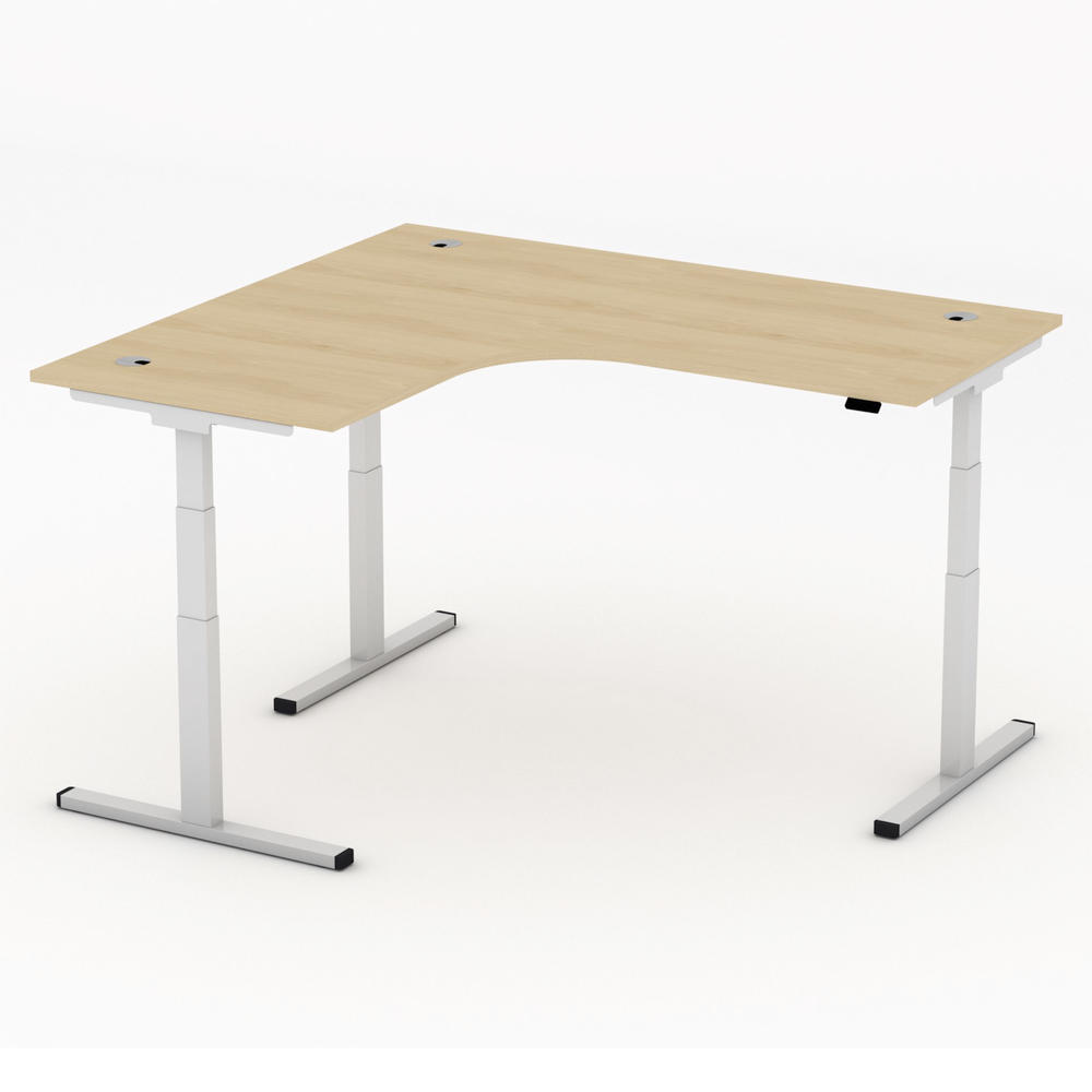 Höhenverstellbarer Eckschreibtisch MULTI MODUL-PRO | Buchedekor | Alusilber | Eckschreibtisch linksseitig