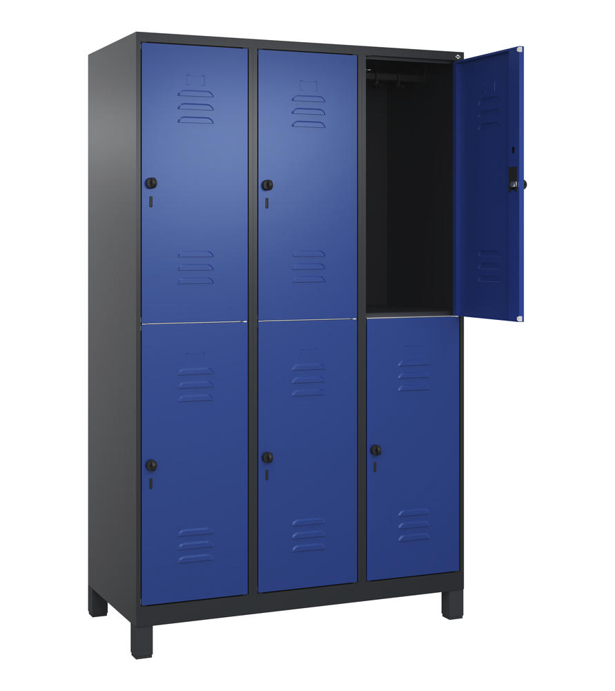 Doppelstöckiger Spind CLASSIC PLUS, mit Füßen | Enzianblau RAL 5010 | mit Füßen | Schwarzgrau RAL 7021 | 400 | 3