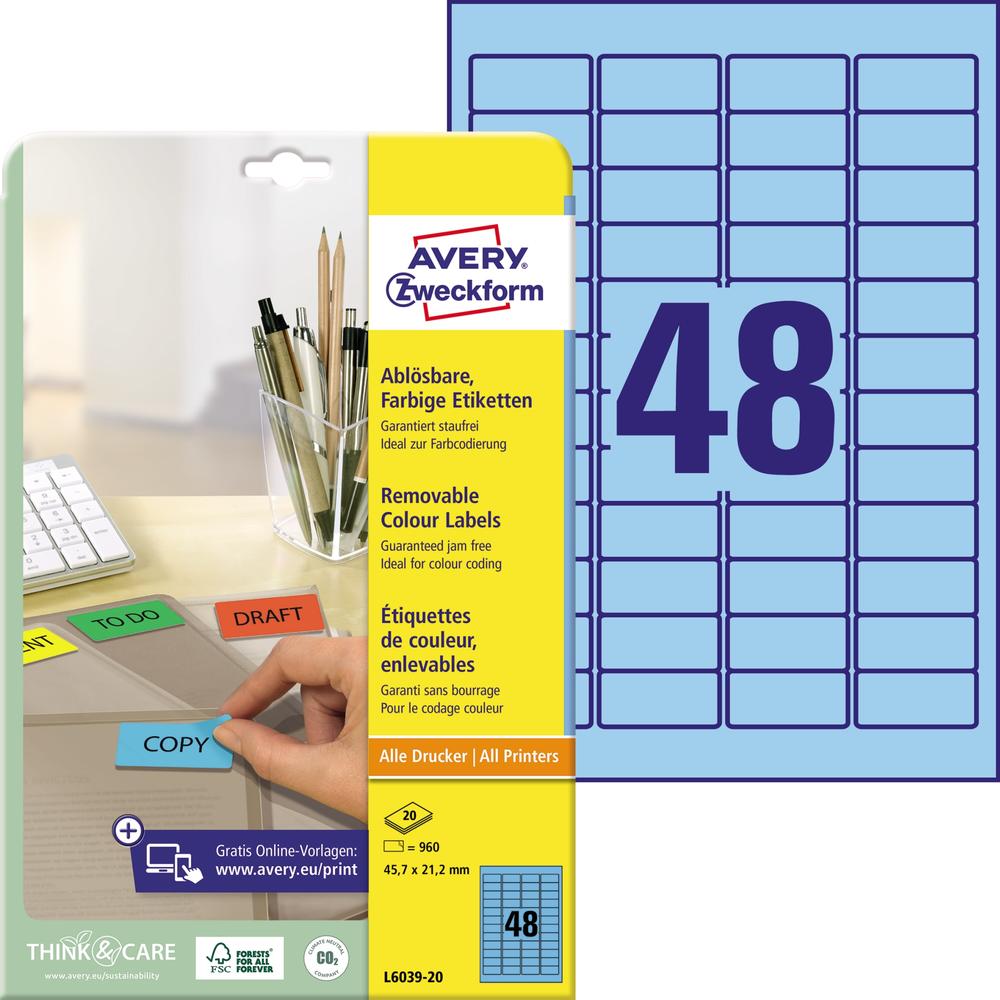 Avery Zweckform Etikett L6039-20 45,7x21,2mm blau