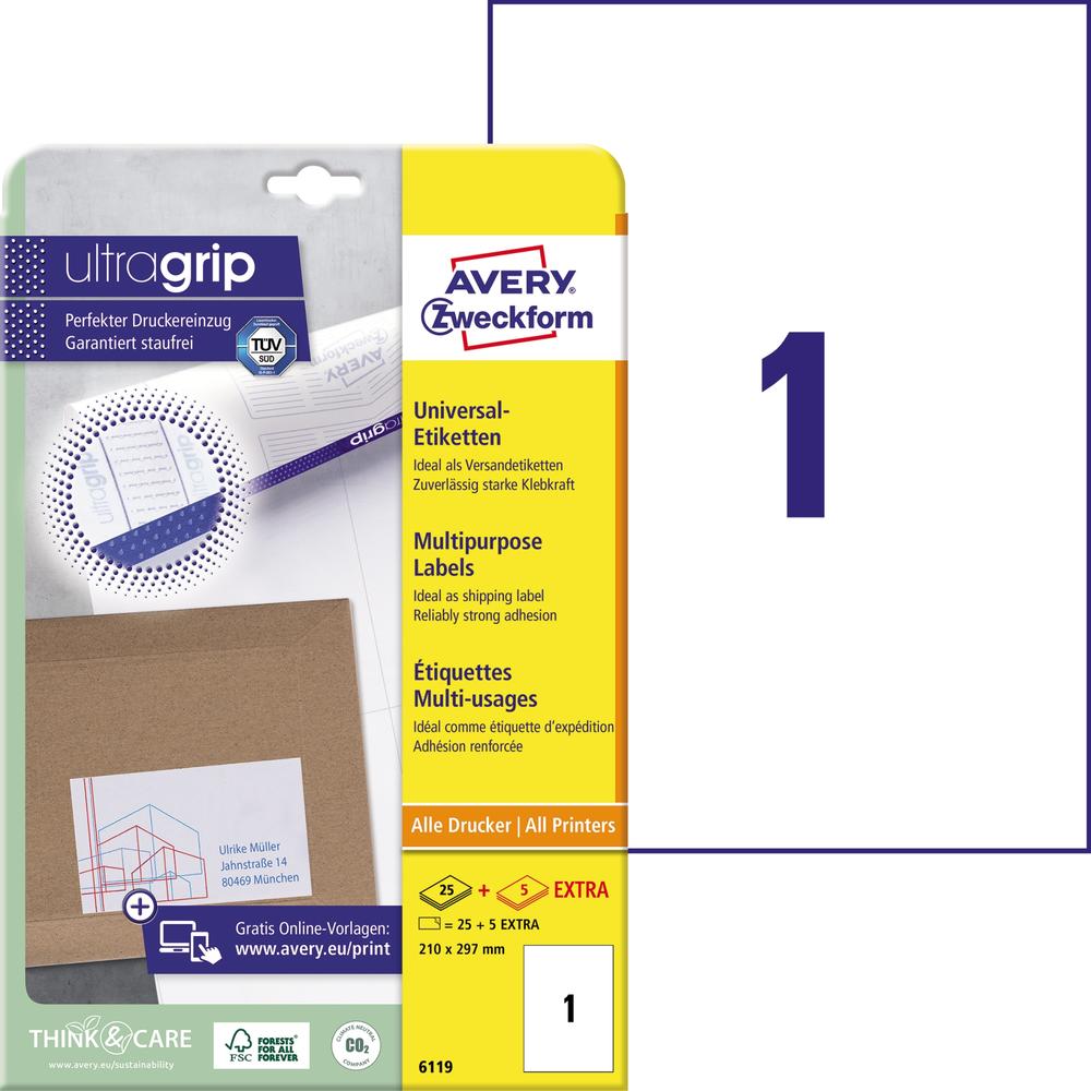 Avery Zweckform Etikett 6119 210x297mm ws 30