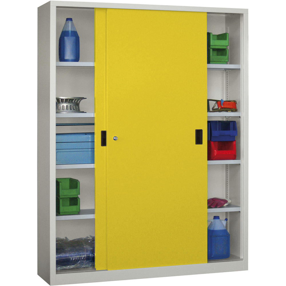 Schiebetüren-Stahlschrank SYSTEM FLEX | Zinkgelb RAL 1018 | 1500 | 400 | mit Stahltüren