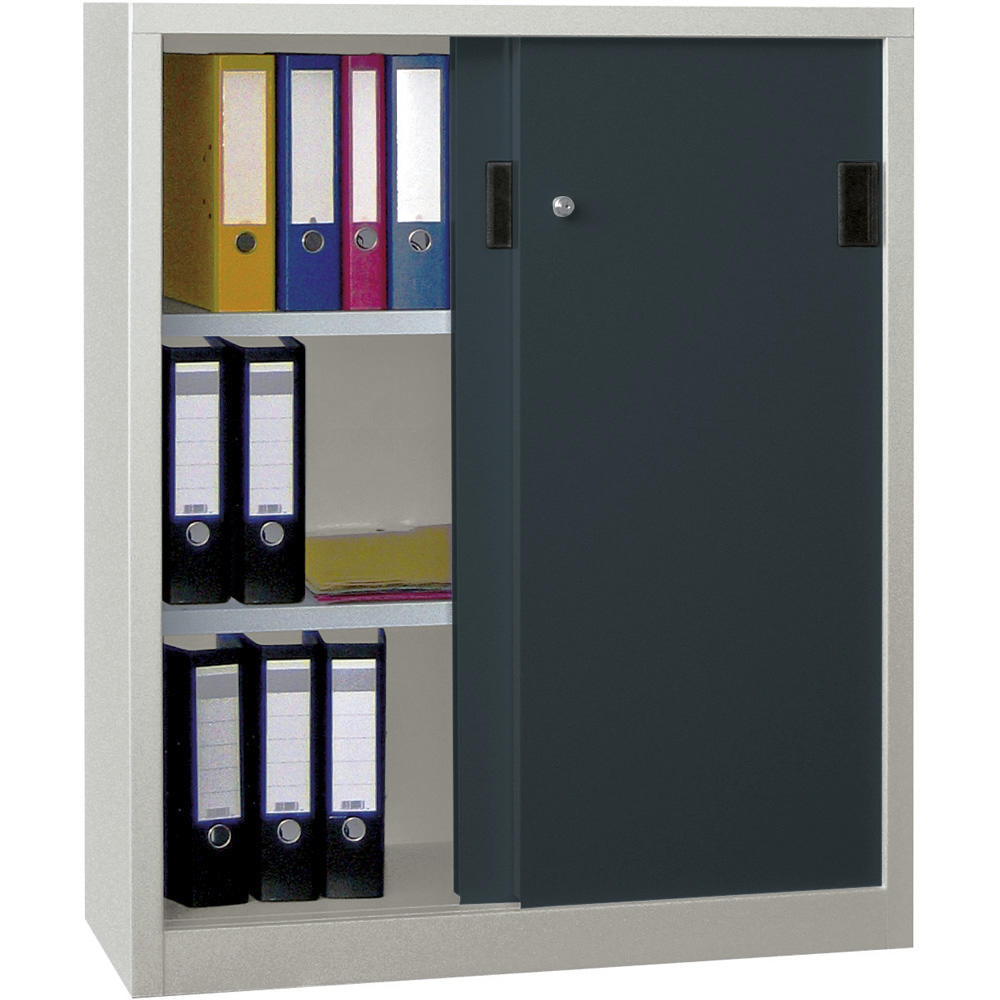 Schiebetüren-Stahlschrank SYSTEM FLEX | Anthrazitgrau RAL 7016 | 1000 | 500 | mit Stahltüren