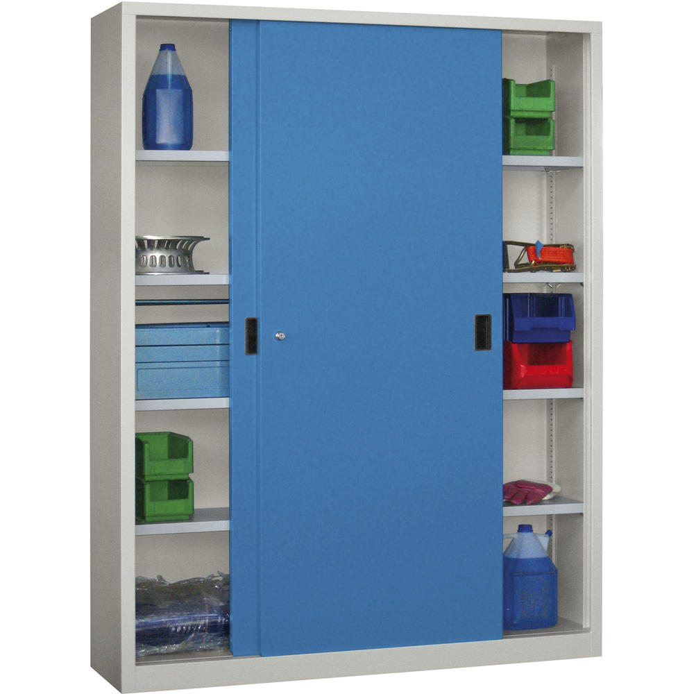 Schiebetüren-Stahlschrank SYSTEM FLEX | Lichtblau RAL 5012 | 1500 | 600 | mit Stahltüren