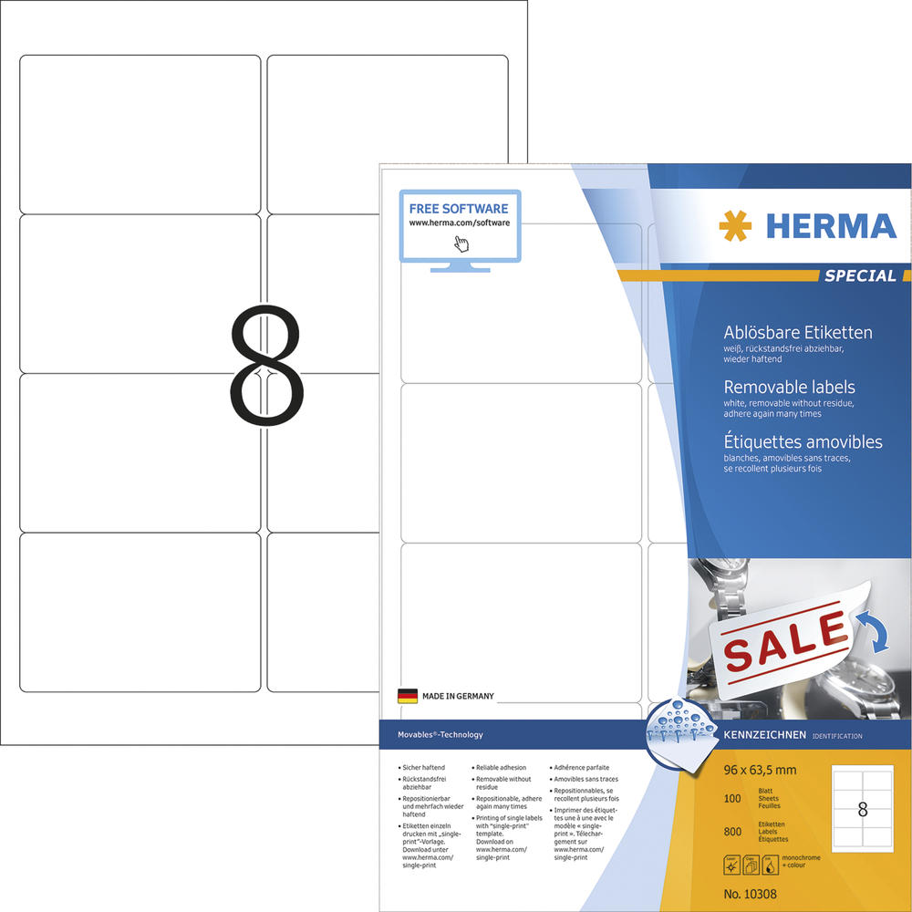 HERMA Etikett 10308 96x63,5mm weiß 800 St./Pack.