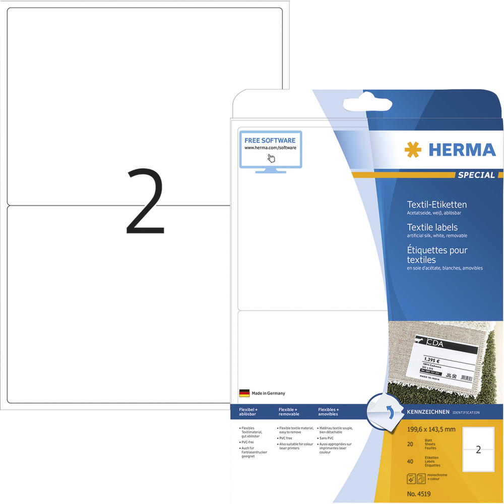 HERMA Textiletikett 4519 Seide 199,6x143,5mm ws 40