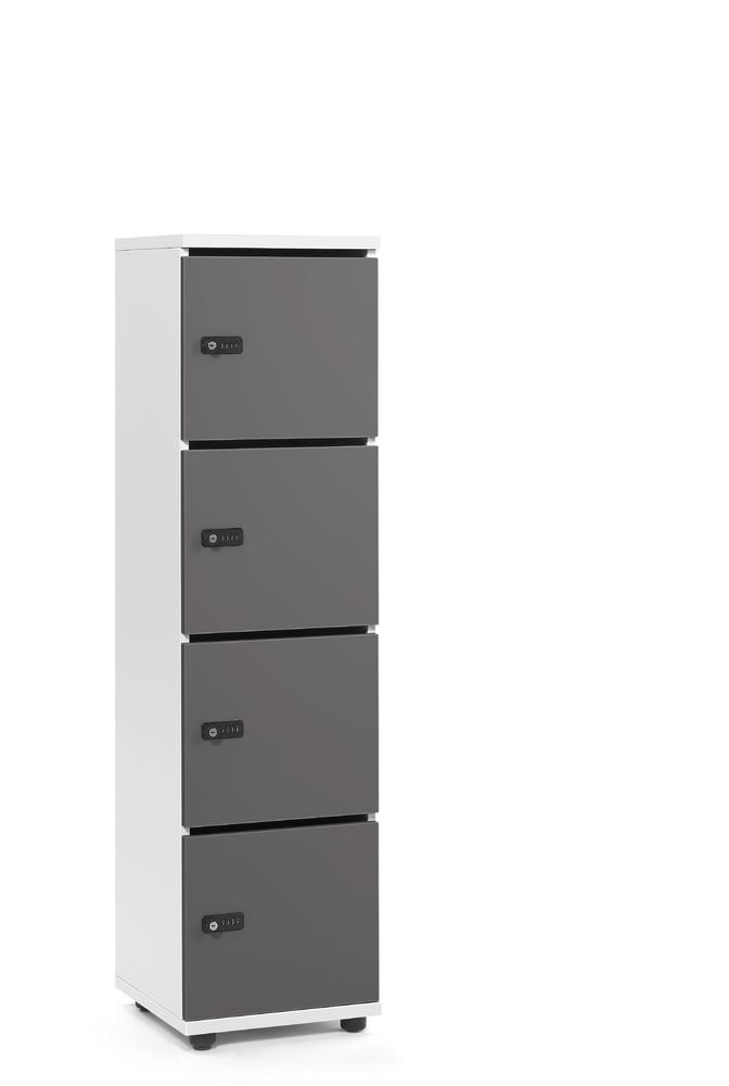 Schließfachschrank OFFICE-LINE mit 4 Fächern | Anthrazit | mit Posteinwurf | Weiß | Mechanisches Zahlen-Kombinationsschloss