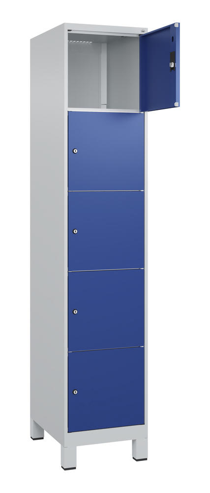 Schließfachschrank CLASSIC PLUS, mit Füßen | Enzianblau RAL 5010 | mit Füßen | Lichtgrau RAL 7035 | 400 | 1 | 5