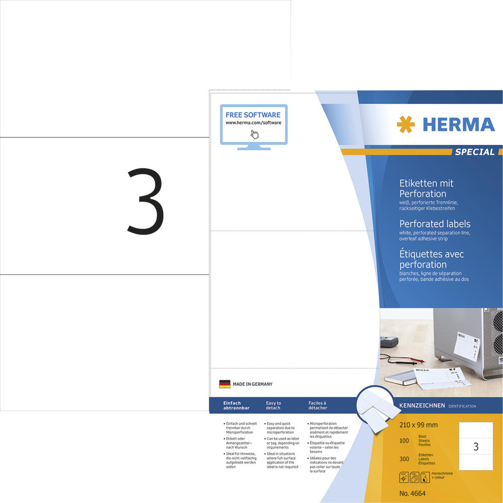 HERMA Etikett 4664 210x99mm weiß 300 St./Pack.
